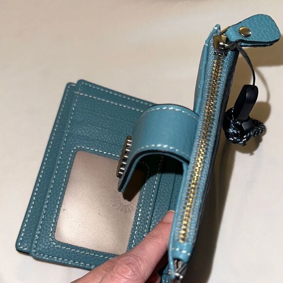 Sendefn Teal Pebbles Faux Leather Wallet with Floral Clasp Wristlet Holder NEW - Picture 7 of 7